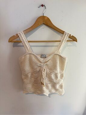 Rachel Zoe Cream Crochet Tie-Front Camisole
